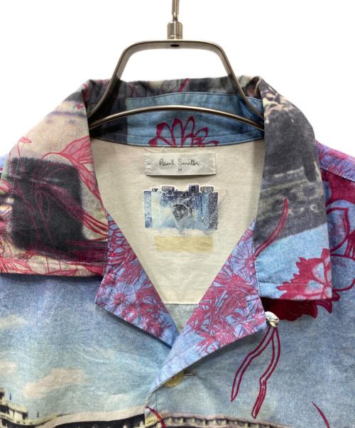 PAUL SMITH（ポールスミス）PAUL SMITH (ポールスミス) グラフィック オープンカラーシャツ ブルー×ピンク サイズ:Mの古着・服飾アイテム