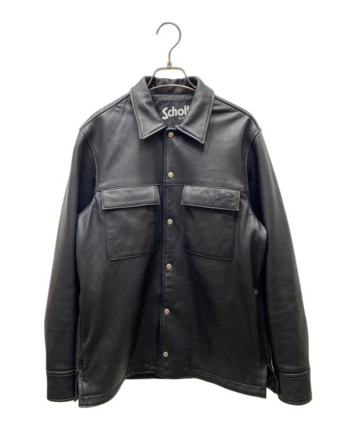 Schott（ショット）Schott (ショット) LAMB LEATHER PATCH POCKET SHIRT ラムレザーパッチポケットシャツ ブラック サイズ:Mの古着・服飾アイテム
