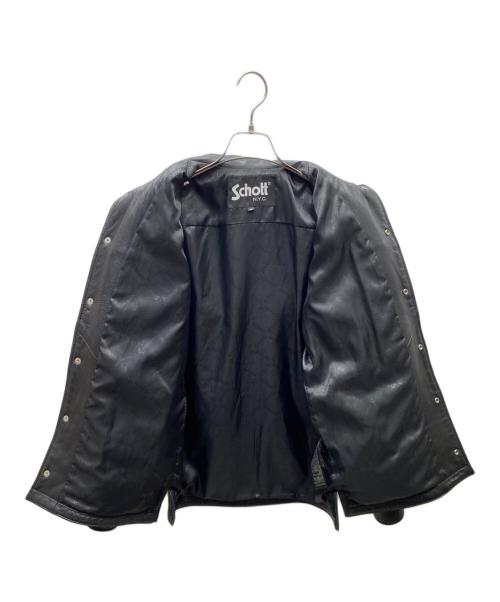 Schott（ショット）Schott (ショット) LAMB LEATHER PATCH POCKET SHIRT ラムレザーパッチポケットシャツ ブラック サイズ:Mの古着・服飾アイテム