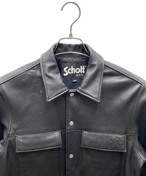 Schott（ショット）Schott (ショット) LAMB LEATHER PATCH POCKET SHIRT ラムレザーパッチポケットシャツ ブラック サイズ:Mの古着・服飾アイテム