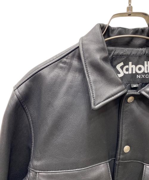 Schott（ショット）Schott (ショット) LAMB LEATHER PATCH POCKET SHIRT ラムレザーパッチポケットシャツ ブラック サイズ:Mの古着・服飾アイテム
