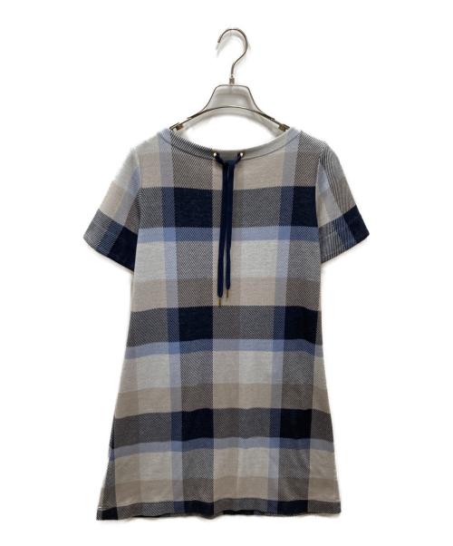 BLUE LABEL CRESTBRIDGE（ブルーレーベルクレストブリッジ）BLUE LABEL CRESTBRIDGE (ブルーレーベルクレストブリッジ) 半袖チェックワンピース ブルー×グレー サイズ:サイズⅯの古着・服飾アイテム