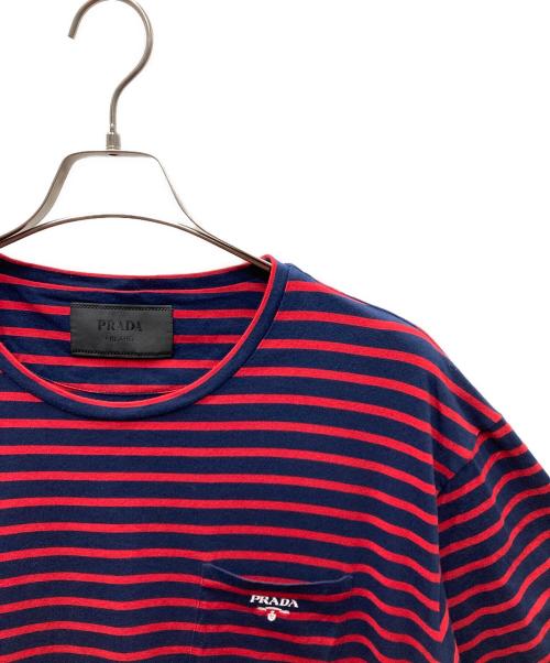 PRADA（プラダ）PRADA (プラダ) Striped Pocket T-Shirt ボーダーポケットTシャツ ネイビー×レッド サイズ:XXLの古着・服飾アイテム