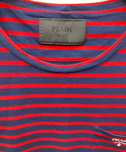 PRADA（プラダ）PRADA (プラダ) Striped Pocket T-Shirt ボーダーポケットTシャツ ネイビー×レッド サイズ:XXLの古着・服飾アイテム