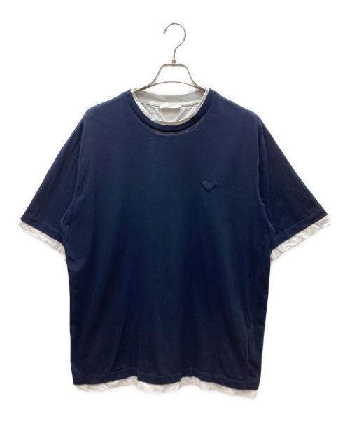 PRADA（プラダ）PRADA (プラダ) トライアングルロゴ コットンTシャツ ネイビー×ホワイト サイズ:XXXLの古着・服飾アイテム