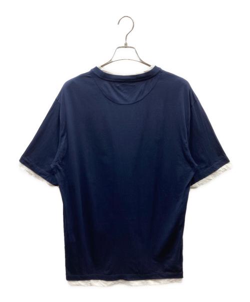 PRADA（プラダ）PRADA (プラダ) トライアングルロゴ コットンTシャツ ネイビー×ホワイト サイズ:XXXLの古着・服飾アイテム