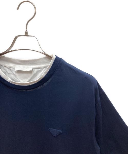PRADA（プラダ）PRADA (プラダ) トライアングルロゴ コットンTシャツ ネイビー×ホワイト サイズ:XXXLの古着・服飾アイテム
