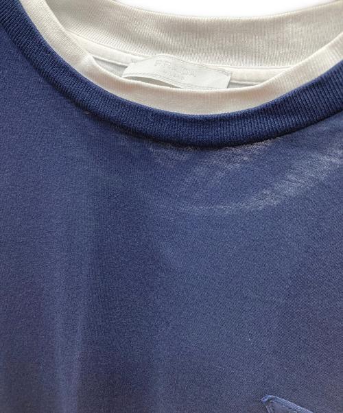PRADA（プラダ）PRADA (プラダ) トライアングルロゴ コットンTシャツ ネイビー×ホワイト サイズ:XXXLの古着・服飾アイテム