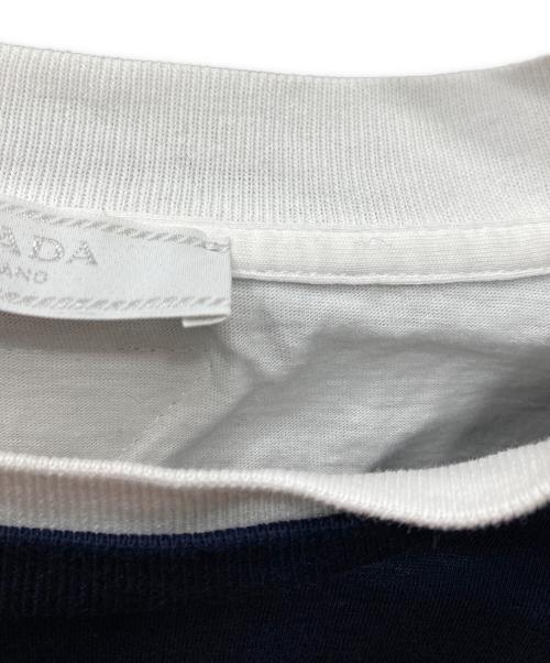 PRADA（プラダ）PRADA (プラダ) トライアングルロゴ コットンTシャツ ネイビー×ホワイト サイズ:XXXLの古着・服飾アイテム
