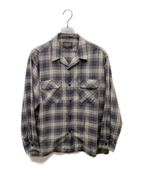 PENDLETON（ペンドルトン）PENDLETON (ペンドルトン) オープンカラーチェックシャツ パープル×グレー サイズ:Lの古着・服飾アイテム