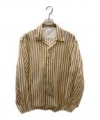 迷迭香マンネンロウ）の古着「MESH SHIRT L/S メッシュストライプシャツ」｜ホワイト×ベージュ