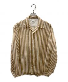 迷迭香（マンネンロウ）の古着「MESH SHIRT L/S メッシュストライプシャツ」｜ホワイト×ベージュ