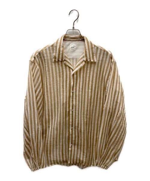迷迭香（マンネンロウ）迷迭香 (マンネンロウ) MESH SHIRT L/S メッシュストライプシャツ ホワイト×ベージュ サイズ:4の古着・服飾アイテム
