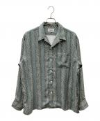 CALEEキャリー）の古着「Stripe Pattern LS SH 長袖オープンカラーシャツ」｜グリーン×ホワイト