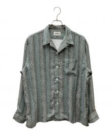 CALEE（キャリー）の古着「Stripe Pattern LS SH 長袖オープンカラーシャツ」｜グリーン×ホワイト