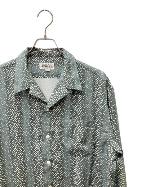 CALEE（キャリー）CALEE (キャリー) Stripe Pattern LS SH 長袖オープンカラーシャツ グリーン×ホワイト サイズ:SIZE Lの古着・服飾アイテム