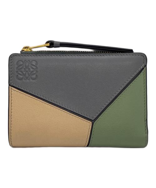 LOEWE（ロエベ）LOEWE (ロエベ) パズル スリム コンパクトウォレット グレー×ベージュ×グリーンの古着・服飾アイテム