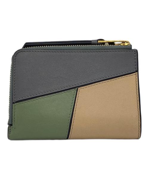 LOEWE（ロエベ）LOEWE (ロエベ) パズル スリム コンパクトウォレット グレー×ベージュ×グリーンの古着・服飾アイテム