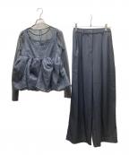 et.UNiVERエトユニベール）の古着「Sheer Peplum Overlay Top＆Pants ペプラムオーバーレイトップ＆ボトムス」｜ネイビー