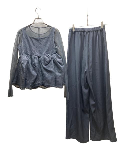 et.UNiVER（エトユニベール）et.UNiVER (エトユニベール) Sheer Peplum Overlay Top＆Pants ペプラムオーバーレイトップ＆ボトムス ネイビー サイズ:SIZE Lの古着・服飾アイテム