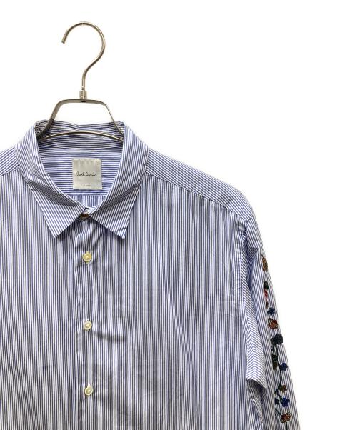 PAUL SMITH（ポールスミス）PAUL SMITH (ポールスミス) 刺繍デザイン長袖シャツ ブルー×ホワイト サイズ:SIZE XLの古着・服飾アイテム