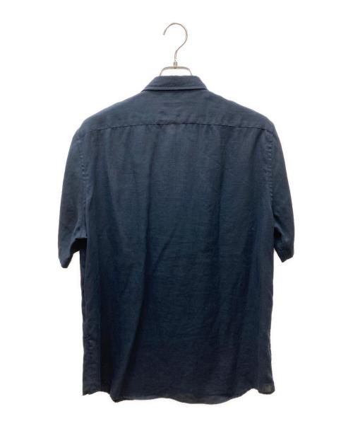 Paul Smith COLLECTION（ポールスミス コレクション）Paul Smith COLLECTION (ポールスミス コレクション) フラワー刺繍 半袖 リネンシャツ ネイビー×パープル サイズ:XLの古着・服飾アイテム