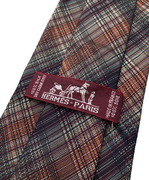 HERMES（エルメス）HERMES (エルメス) シルクネクタイ ブラウン×オレンジ サイズ:不明の古着・服飾アイテム