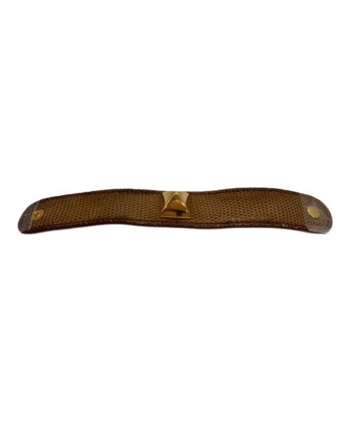 HERMES（エルメス）HERMES (エルメス) メドール レザー ブレスレット ブラウン×ゴールドの古着・服飾アイテム