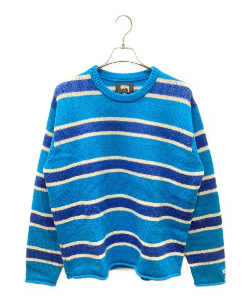 stussy（ステューシー）stussy (ステューシー) STRIPED WOOL SWEATER ブルー×ホワイト サイズ:SIZE Mの古着・服飾アイテム