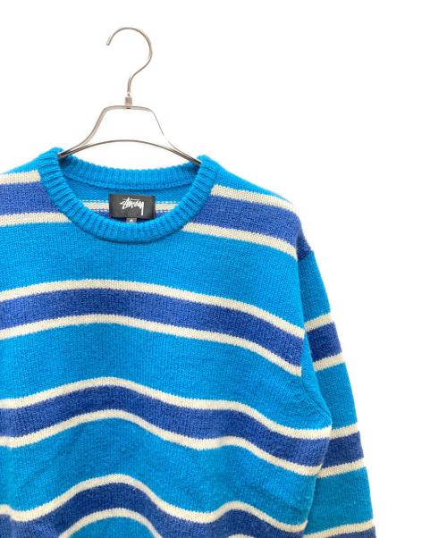 stussy（ステューシー）stussy (ステューシー) STRIPED WOOL SWEATER ブルー×ホワイト サイズ:SIZE Mの古着・服飾アイテム
