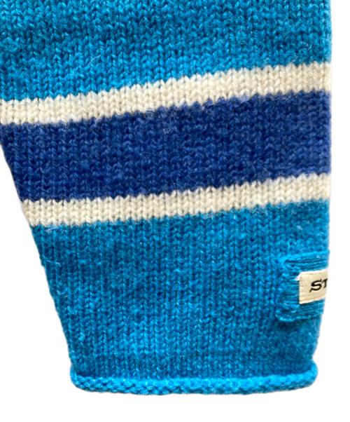 stussy（ステューシー）stussy (ステューシー) STRIPED WOOL SWEATER ブルー×ホワイト サイズ:SIZE Mの古着・服飾アイテム