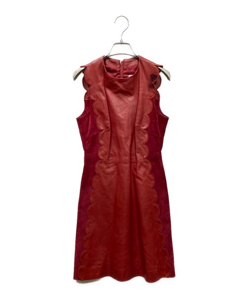 RED VALENTINO（レッドヴァレンティノ）RED VALENTINO (レッドヴァレンティノ) レザーノースリーブワンピース レッド サイズ:SIZE 40の古着・服飾アイテム