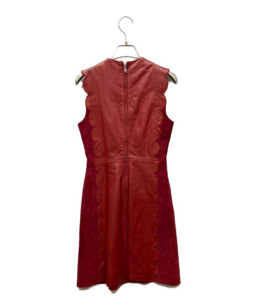 RED VALENTINO（レッドヴァレンティノ）RED VALENTINO (レッドヴァレンティノ) レザーノースリーブワンピース レッド サイズ:SIZE 40の古着・服飾アイテム