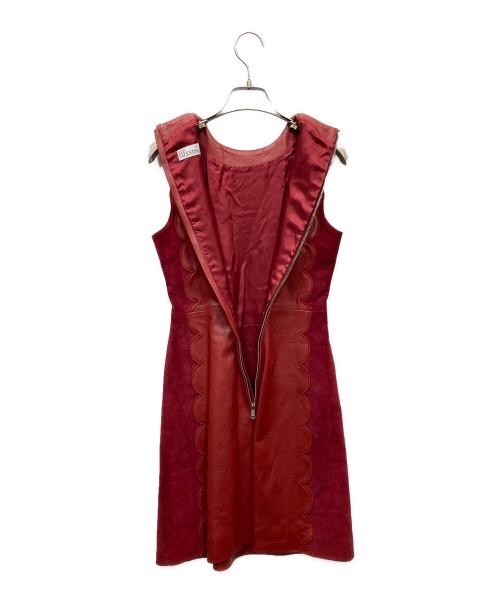 RED VALENTINO（レッドヴァレンティノ）RED VALENTINO (レッドヴァレンティノ) レザーノースリーブワンピース レッド サイズ:SIZE 40の古着・服飾アイテム