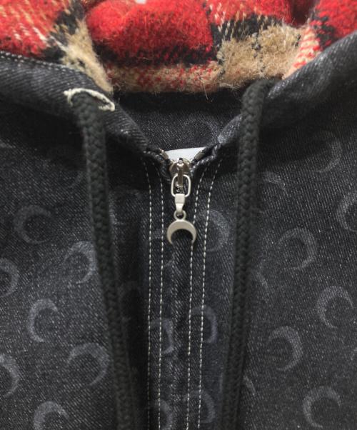 MARINE SERRE（マリーンセル）MARINE SERRE (マリーンセル) Moon Laser Denim Padded Jacket デニムジャケット ブラック×レッド サイズ:SIZE 46の古着・服飾アイテム