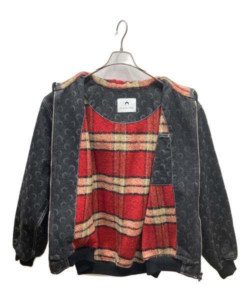 MARINE SERRE（マリーンセル）MARINE SERRE (マリーンセル) Moon Laser Denim Padded Jacket デニムジャケット ブラック×レッド サイズ:SIZE 46の古着・服飾アイテム