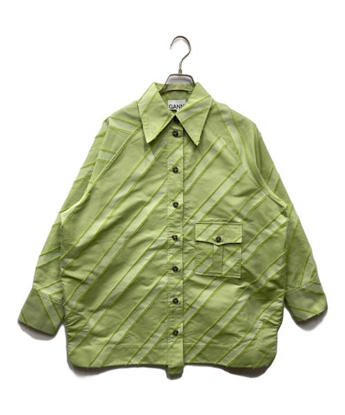 GANNI（ガニー）GANNI (ガニー) Stripe Taffeta デザインシャツ グリーン サイズ:S/Mの古着・服飾アイテム