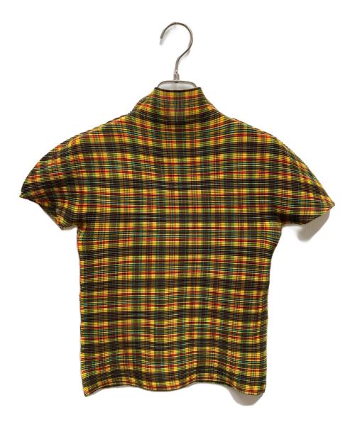me ISSEY MIYAKE（ミーイッセイ ミヤケ）me ISSEY MIYAKE (ミーイッセイ ミヤケ) チェック プリーツカットソー イエロー×ブラウン サイズ:表記無しの古着・服飾アイテム