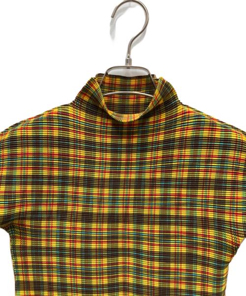 me ISSEY MIYAKE（ミーイッセイ ミヤケ）me ISSEY MIYAKE (ミーイッセイ ミヤケ) チェック プリーツカットソー イエロー×ブラウン サイズ:表記無しの古着・服飾アイテム