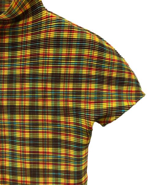 me ISSEY MIYAKE（ミーイッセイ ミヤケ）me ISSEY MIYAKE (ミーイッセイ ミヤケ) チェック プリーツカットソー イエロー×ブラウン サイズ:表記無しの古着・服飾アイテム