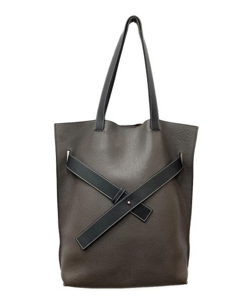 LOEWE（ロエベ）LOEWE (ロエベ) バーティカル ベルト レザー トートバッグ グレー×ブラックの古着・服飾アイテム
