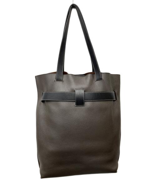 LOEWE（ロエベ）LOEWE (ロエベ) バーティカル ベルト レザー トートバッグ グレー×ブラックの古着・服飾アイテム