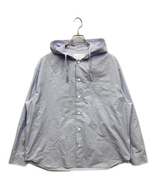 PRADA（プラダ）PRADA (プラダ) ストライプ フーディー パーカー シャツ ブルー×ホワイト サイズ:SIZE Mの古着・服飾アイテム