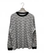 NOMARHYTHM TEXTILEノーマリズムテキスタイル）の古着「SMALL FLOWER WAFFLE T-SHIRTS フラワープリントワッフルカットソー」｜グレー×レッド