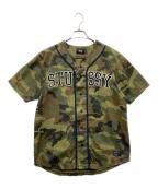 stussyステューシー）の古着「カモフラ ベースボールシャツ」｜グリーン×ブラウン