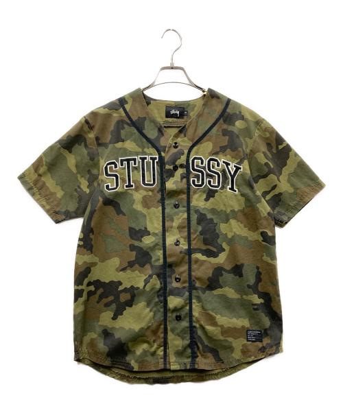 stussy（ステューシー）stussy (ステューシー) カモフラ ベースボールシャツ グリーン×ブラウン サイズ:Mの古着・服飾アイテム