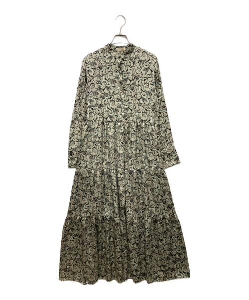 BALLSEY（ボールジィ）BALLSEY (ボールジィ) クラウドフラワープリント ティアードワンピース ベージュ×ブラック サイズ:36の古着・服飾アイテム