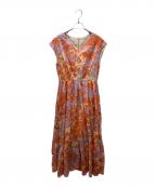 ne quittez pasヌキテパ）の古着「Shadow Botanical Print Sleeveless Dress シャドー ボタニカル プリントスリーブレス ドレス ワンピース」｜オレンジ×パープル