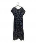 ne quittez pasヌキテパ）の古着「C.VOILE DOT PRONT FRENCH SLEEVE DRESS ドットプリントフレンチスリーブドレス ワンピース」｜ブラック×ホワイト