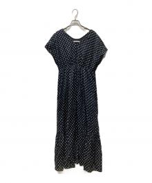 ne quittez pas（ヌキテパ）の古着「C.VOILE DOT PRONT FRENCH SLEEVE DRESS ドットプリントフレンチスリーブドレス ワンピース」｜ブラック×ホワイト